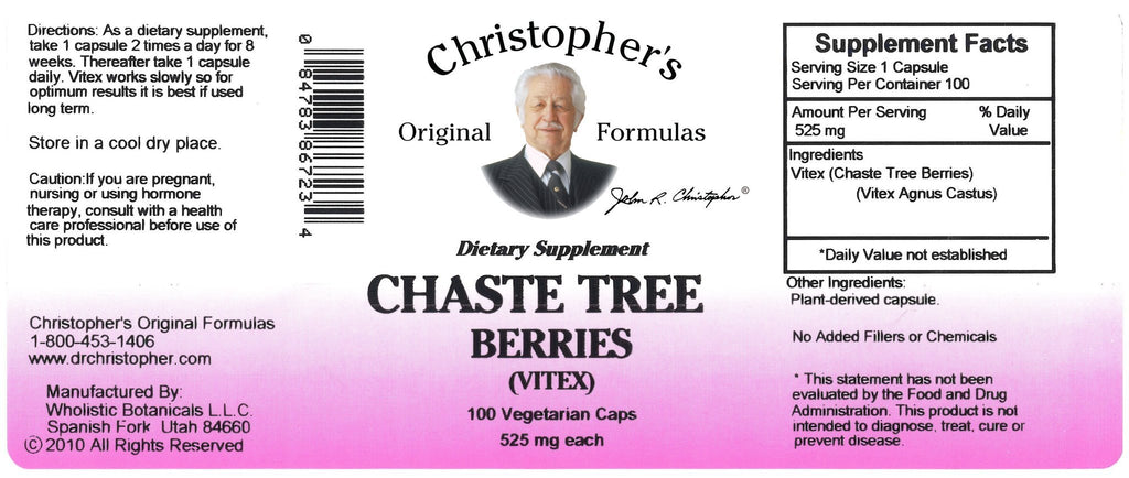 Chaste Tree Berry - 100 Capsules - Christopher's Herb Shop