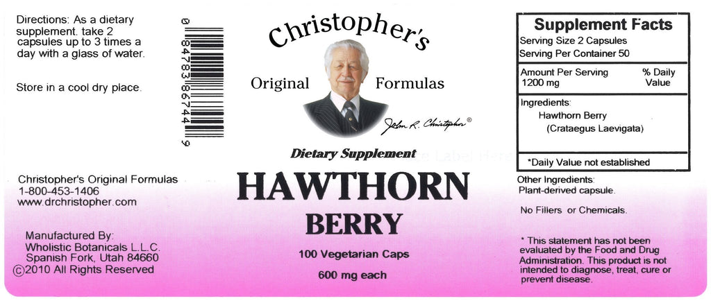 Hawthorn Berry - 100 Capsules - Christopher's Herb Shop